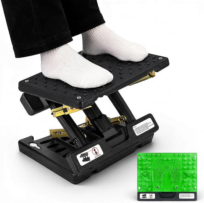 Footrest Under Desk，Height Adjustable footrest with Reflexology Pad | Foldable Ergonomic Foot Stool for Muscle Tension Relief, Suitable for Office, Home & All-Season Use(Green)