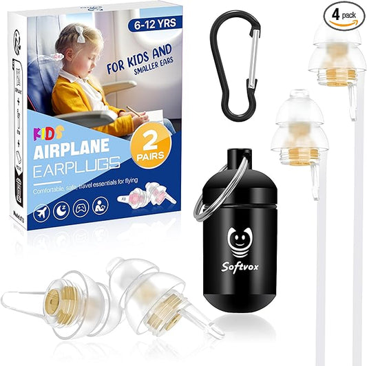 Kids Ear Plugs (6+yrs) - Reusable Noise Relief Earplugs with Cord for Child, Kids Ear Protection for Airplane, Focus, Anxiety, Stress, School, Home, Playtime, 25 dB Noise Reduction, 2 Pairs