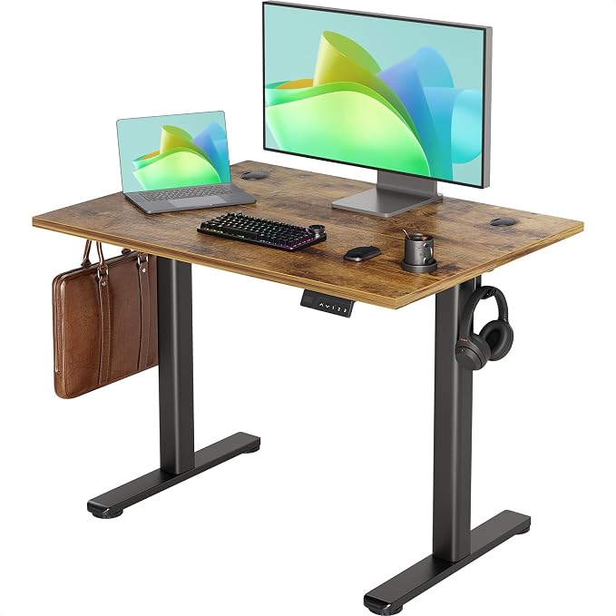 INNOVAR Electric Standing Desk, Adjustable Height Stand up Desks, 40 x 24 Inches Sit Stand up Desk for Home Office Computing, 3-Preset Memory Height Ergonomic Rising Desks, Rustic Brown