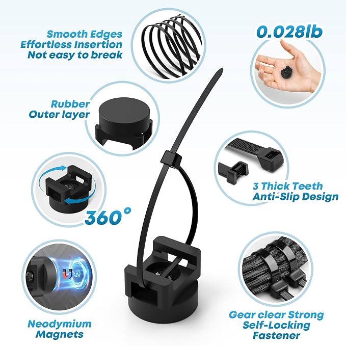 110 Pcs Magnetic Zip Tie Mount Kit(100 zip ties 10 Magnet base) Strong magnetic wire holder, Magnet Cable Tie Clips Holder Wire Management Clips for Home Office Marine Electrical Wiring Organization