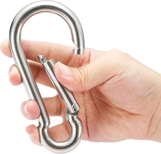 sprookber Stainless Steel Spring Snap Hook Carabiner - 304 Stainless Steel Caribeener Clips, Set of 6