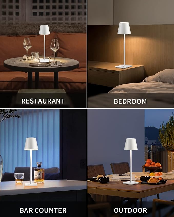 KDG 2 Pack Cordless Table Lamp, Portable LED Desk Lamp, 5000mAh Battery Operated, 3 Color Stepless Dimming Up, for Restaurant/Bedroom/Bars/Outdoor Party/Camping/Coffee Shop Night Light(White)
