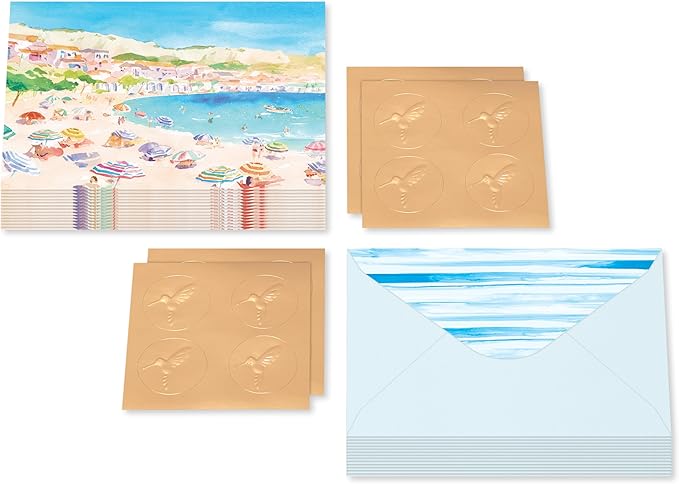 Papyrus 14-Count All-Occasion Blank Stationery Note Set, Watercolor Beach Scene