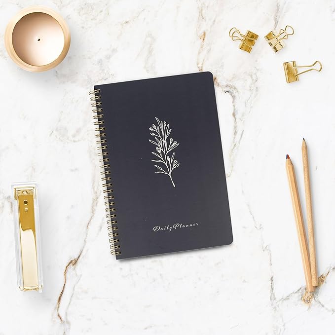 BLU MONACO | Grey Hourly Daily Planner 80 Days Undated | Daily Planner 2025-2026 Hourly Schedule | Spiral Botanical Business Work Organizer Notebook with Notes Section
