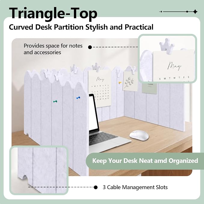 86.5 x 16'' Foldable Felt Desk Divider with 25 Thumbtacks & 8 Clips, Acoustic Desk Partition Privacy Panel, Versatile Cubicle Shield Hanging Note Item, for Office Home(Wavy)