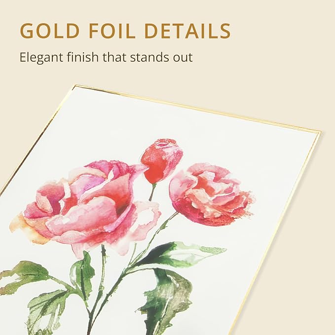 Graphique Watercolor Flowers Greeting Cards | 20 Pack | All Occasion Blank Note Cards with Envelopes | 4 Assorted Floral Designs with Gold Foil Borders | Boxed Set for Personalized Notes | 4.25" x 6"