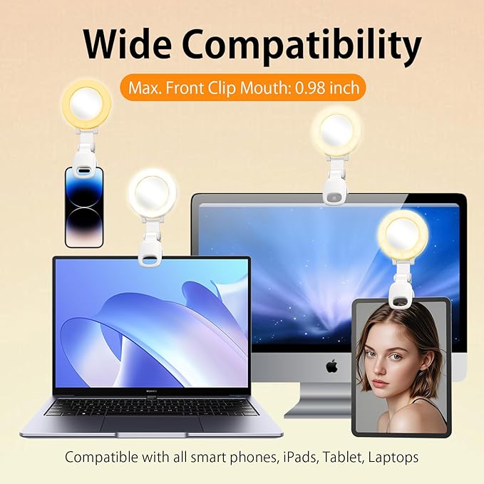 Portable Ring Light for Phone with Mirror, Foldable Clip-On Selfie Light for iPhone, Webcam, Vlog, TikTok, 3 Colors & 9 Brightness, Rechargeable LED Light for Video Recording and Makeup