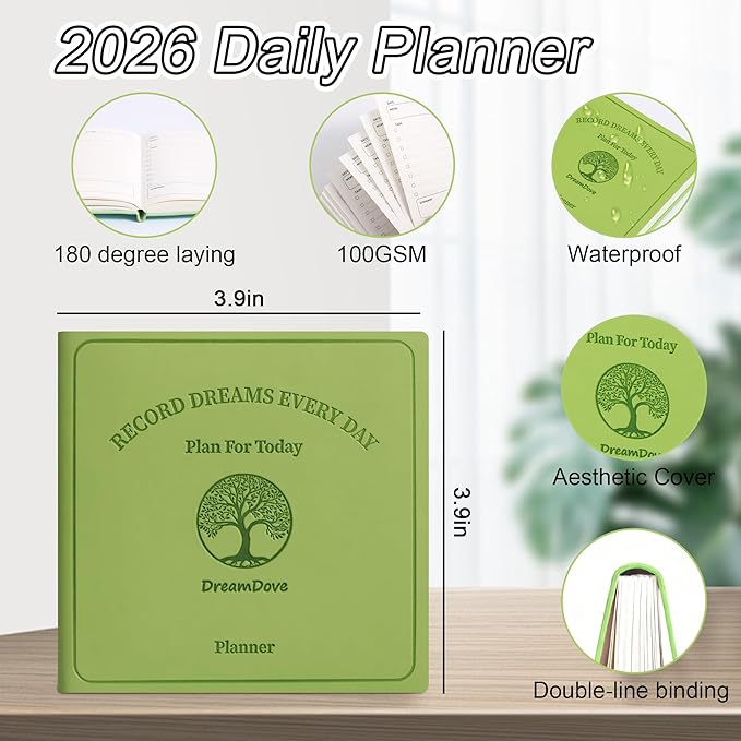 2026 Undated Daily Planner With Hourly Schedule Notebook ，3pcs Small Handheld Planner Pocket Purse Day Planner Size3.9" X 3.9", Leather Softcover Undated Hourly Small Organize Tasks And Appointments Office Supplies Book For Men Women(Green+Black+Brown)