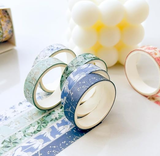 Flowers Washi Tape Set 30 Rolls Floral Patterns Decorative Skinny Slim Masking Tapes for Arts, DIY Crafts, Journals, Planners, Scrapbook, Wrapping (Greens Thrive)