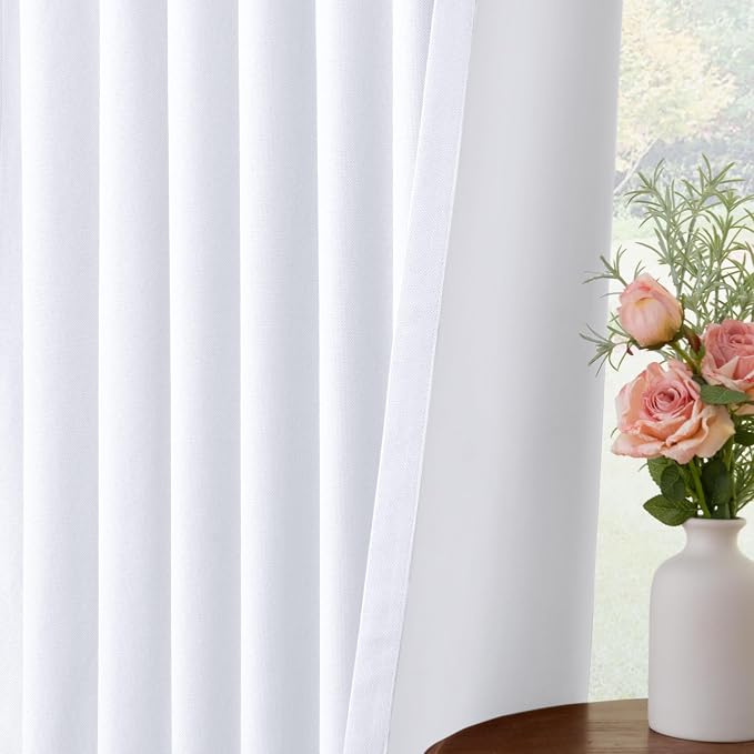 INOVADAY 100% Blackout Curtains for Bedroom, Bright White Black Out Curtains 72 Inch Long, Clip Rings Linen Blackout Drapes, Thermal Insulated Room Darkening for Living Room, 2 Panels - W50xL72