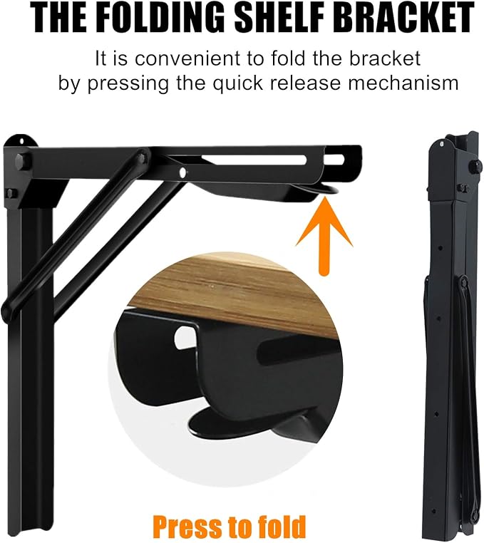 WALMANN 24" Folding Shelf Brackets, Heavy Duty Collapsible Brackets for Shelves Wall Mounted Hinges Space Saving Folding Bracket for Table Bench