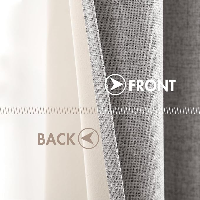 MIULEE Linen Texture 90 Inches Curtains for Bedroom 100% Blackout Thermal Insulated Light Gray Curtains Grommet Room Darkening Drapes for Living Room 52x90 Inch (2 Panels)