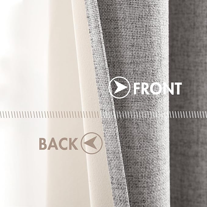MIULEE Linen Texture Curtains for Bedroom Solid 100% Blackout Thermal Insulated Light Gray Curtains Grommet Room Darkening Drapes for Living Room 52x72 Inch (2 Panels)