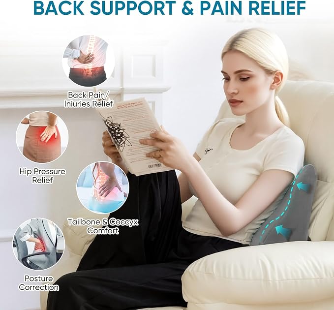 Lumbar Support Pillow for Recliner, Ergonomic Back Support Pillow | Dual-Layer Memory Foam, Soft Velvet Cover, Lower Back Pain Relief, Couch Back Cushions for Recliner, Sofa & Gaming Chair