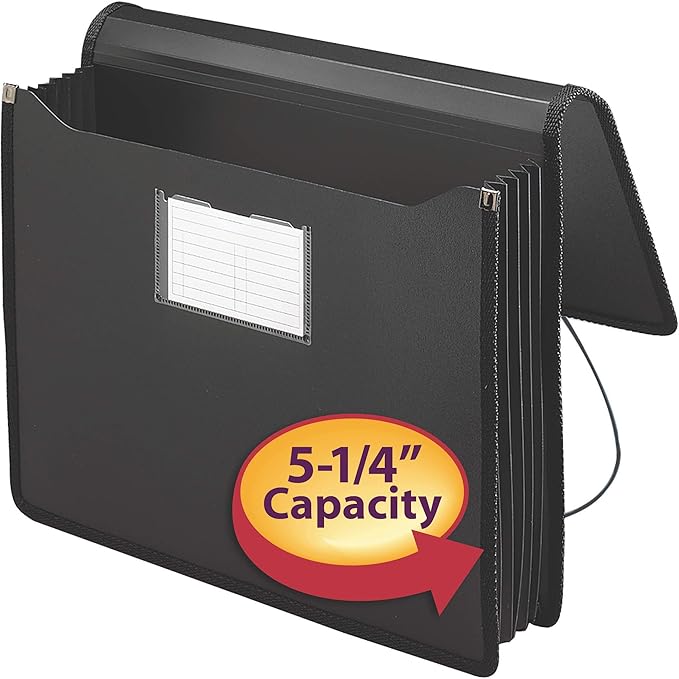 Smead Poly Wallet, Accordion File Organizer for File Folders, Letter Size, Black, 5-1/4 inch Expansion, Office Supplies, Document Organizer (71500)(Pack of 2)