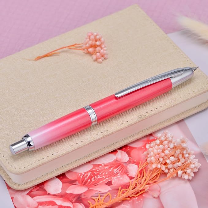 Jinhao 10 Press Fountain Pen with Box, Gradient Red Retractable Fine Nib with Ink Converter Set (Silver Clip)