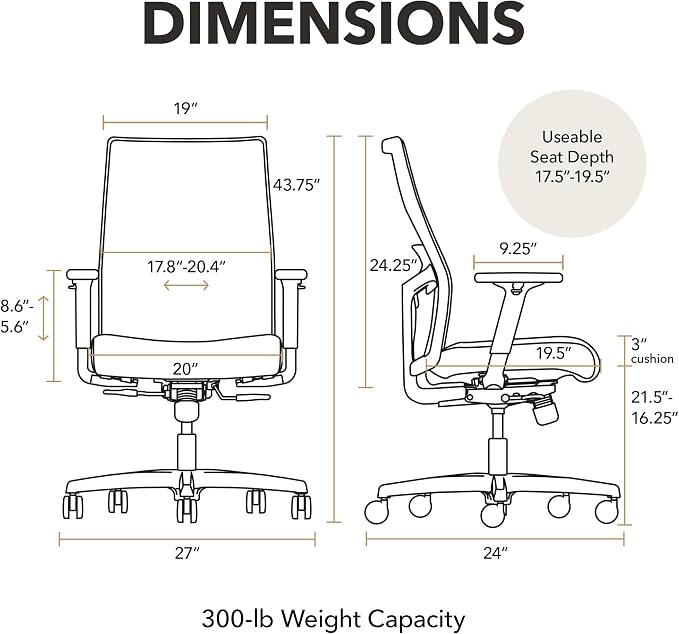 HON Ignition 2.0 Mid‑Back Ergonomic Office Chair, Mesh Task Desk Chair with Lumbar Support, Standard Synchro‑Tilt, Height and Width Adjustable Arms, Black Frame, Pear