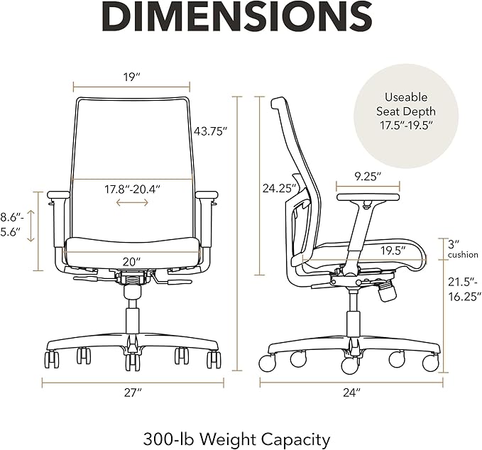 HON Ignition 2.0 Mid‑Back Ergonomic Office Chair, Mesh Task Desk Chair with Lumbar Support, Standard Synchro‑Tilt, Height and Width Adjustable Arms, Titanium Frame, Black
