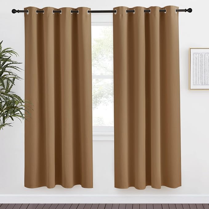 NICETOWN Gold Brown Curtain 78 inch Long, 1 Panel, W55 x L78, Grommet Blackout Thermal Insulated Room Darkening Sound Reducing Window Drapes for Living Room/Bedroom