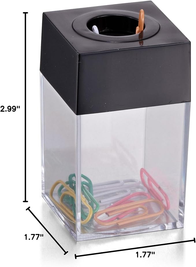 Officemate Small Clip Dispenser with Magnetic Top, Clear/Black (93687) (Pack of 2)