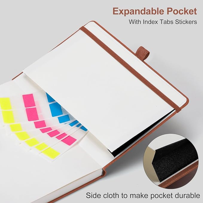 AHGXG Lined Journal Notebook, 160 Numbered Pages, A5 Medium Size (5.7'' x 8.3''), 120 GSM Thick Paper, for Men & Women, Journaling, Writing, Work & Office, Leather Hardcove (Brown)