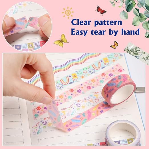 TaoBary 33 Rolls Washi Tape Set, 15 mm Holiday Washi Tape Set Seasonal Plaid Bohemian Colorful Vintage Cute for Card Wrapping Craft(Cool Style)