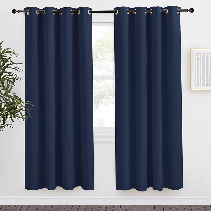 NICETOWN Blackout Curtain Panel, Navy Blue, 55 inches Wide by 78 inches Long, 1 PC, Light Blocking Room Darkening Drape/Drapery for Nursery Room, Ring Top