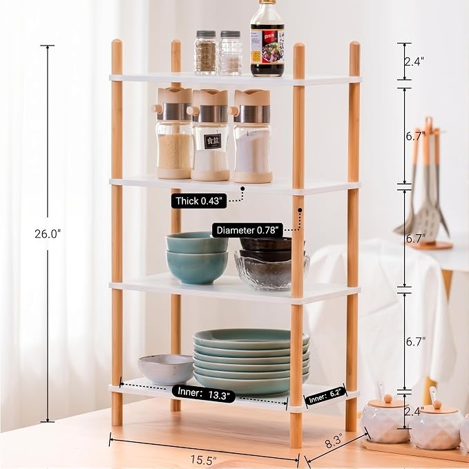 4-Tier Bamboo Coffee Bar Organizer,Coffee Bar Accessories, Mul-tifunctional Wooden Beaded Coffee Station Countertop Stand Shelf for Kitchen Home Office,Counter Riser Display Shelf for Top of Desk Home