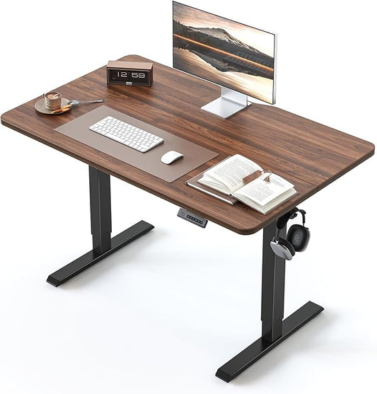 BANTI 40 × 24 Inches Standing Desk, Ergonomic, Electric Height Adjustable, Sit and Stand Up, Computer Office Desk with Splice Board, Black Frame/Black Walnut Top