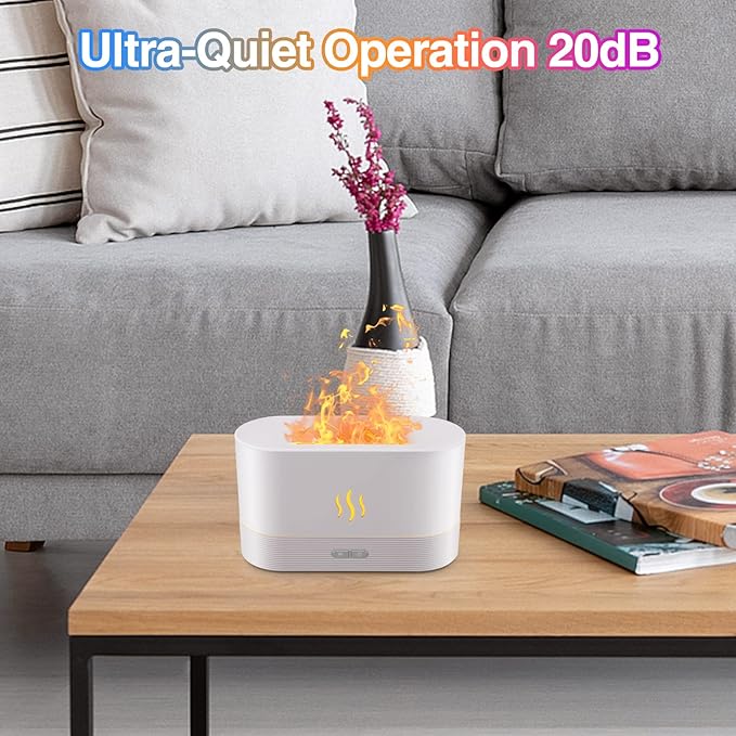 Essential Oil Diffuser, Flame Oil Diffuser - Aromatherapy Aroma Humidifier, Upgrade 7 Colors Noiseless - Perfect for Bedroom Home Office (180ml Classic Flame, White)