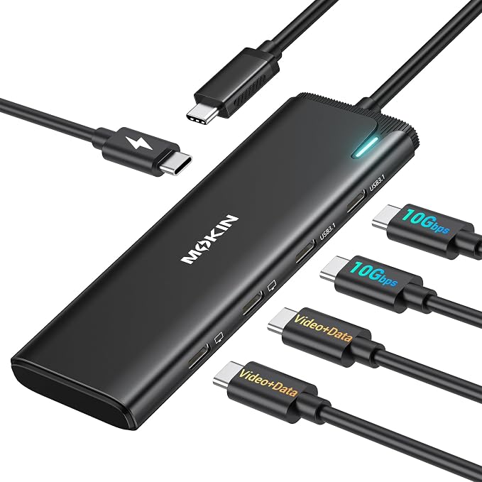 USB C to USB C Hub Dual Monitor, USBC Splitter with 4K@60Hz DP Alt Mode Video Output, 10Gbps Data Transfer, 100W PD Charging, Dual Monitors Adapter for Laptop, Portable Monitor and More Type C Devices