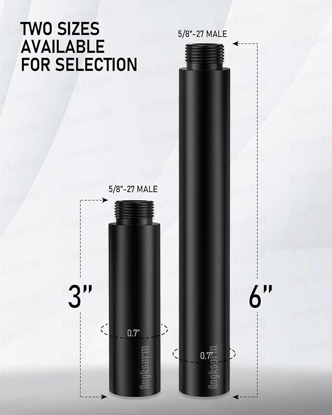 6-INCH Mic Stand Extension Tubes/Rods Parts (2PCS), Universal 5/8-27" Thread, Fits Most Mic Booms, Gooseneck Arms, Bases - KE26XL
