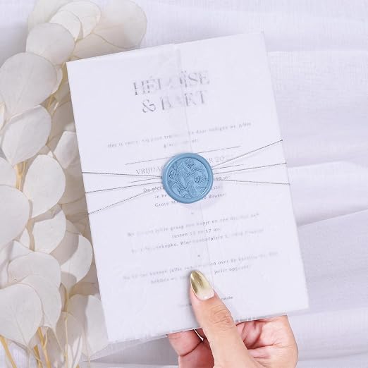 UNIQOOO Wax Seal Stickers - 3D Floral Wedding Invitation Envelope Seal Sticker, 50 Pcs Self- Adhesive Flower Dusty Blue Stickers, Perfect for Invitation, Christmas, Gift Wrapping