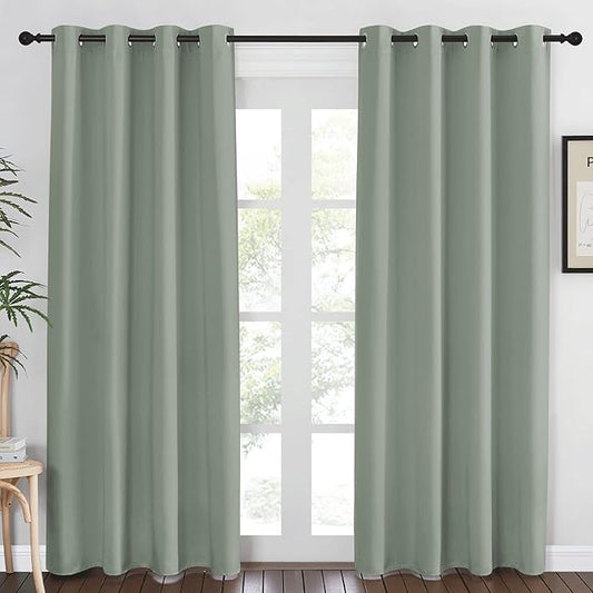 NICETOWN Blackout Sage Green Curtain 84 inch Length for Bedroom - Thermal Insulated Grommet Room Darkening Window Drape Sound Dampening for Living Room, W52 x L84, 1 Panel