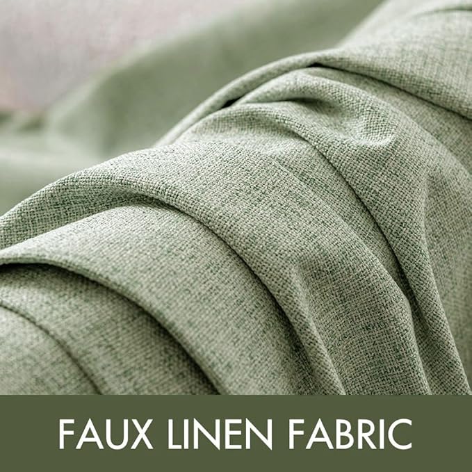 MIULEE Linen Texture Curtains for Bedroom Solid 100% Blackout Thermal Insulated Sage Green Curtains Grommet Room Darkening Drapes for Living Room 52x63 Inch (2 Panels)