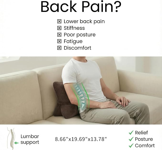 Pat. Pend. Corduroy Lumbar Support Pillow for Recliner, Sitting & Relaxing, Triangle Cushion for Sofa, Couch or Bed, Reading Pillow with Removable Washable Cover, Chocolate