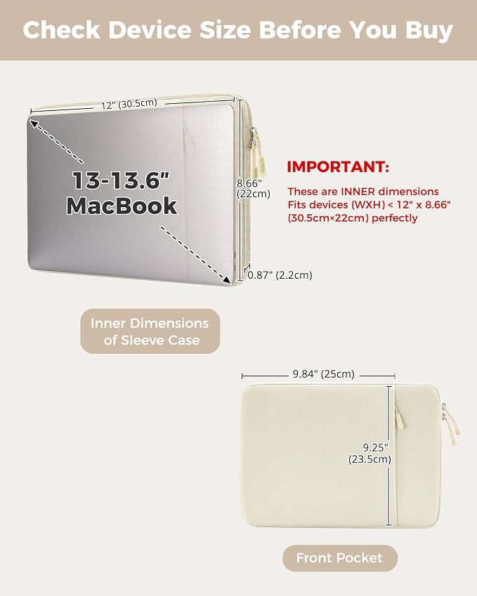 ProCase Laptop Sleeve 13" for MacBook Neo/Air/Pro 13-13.6 inch with A18/M5/M4/M3/M2/M1 Chip 2026-2016, Computer Case Also Compatible with 13" HP Dell ASUS Lenovo Acer Chromebook -Beige