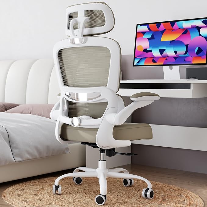 TRALT Office Chair Ergonomic Desk Chair, 330 LBS Home Mesh Office Desk Chairs with Wheels, Comfortable Gaming Chairs (Khaki)