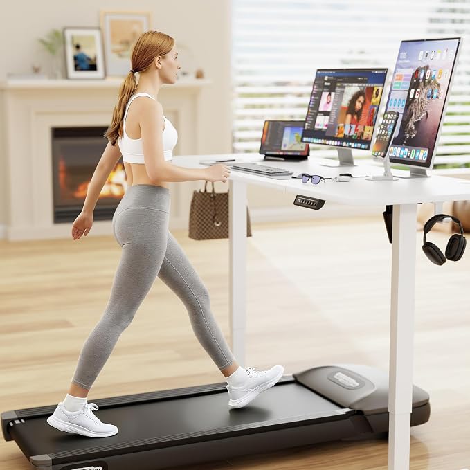 Furmax Electric Standing Desk, 63 x 24 Inches Sit Stand up Desk, Sit Stand Height Adjustable Home Office Desk with 4 Height Position Memory (White, 63)