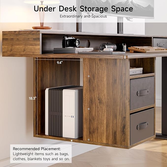 ONBRILL Standing Desk with Drawers, 63x24 Inch Electric Stand Up Desk with 3 Drawers and Open Storage Shelf, Adjustable Height 28-46 Inches for Home and Computer Workstation, Walnut