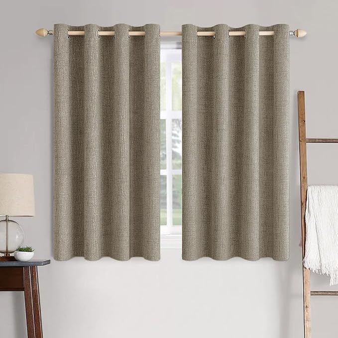 MIULEE 100% Blackout Linen Textured Curtains for Bedroom Solid Thermal Insulated Faux Linen Grommet Room Darkening Curtains & Drapes Luxury Decor for Living Room 52 x 63 Inch (2 Panels)