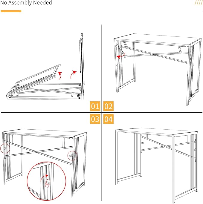 Folding Desk 40 inch Writing Gaming Computer Camping Desk, No Assembly Required Home Office Table, Black