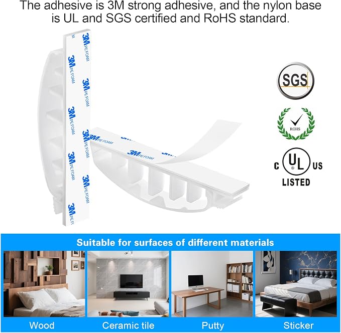 XHF 30pcs Adhesive Cable Wire Clips white, Outdoor Cable Management Wire Organizer Cord Holder for Under Desk, Car, Wall, TV PC Ethernet Cable