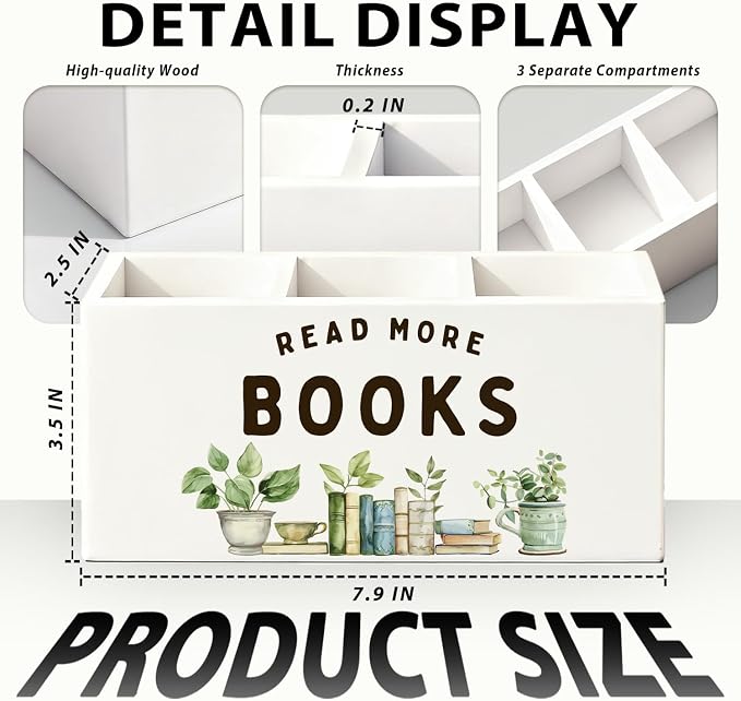 Book Lovers Gifts Pen Holder, Book Reader Gifts Pencil Holder for Desk, Read More Books Wooden Box Sign Decorations for Reading Room Corner Nook Classroom Desk Tabletop