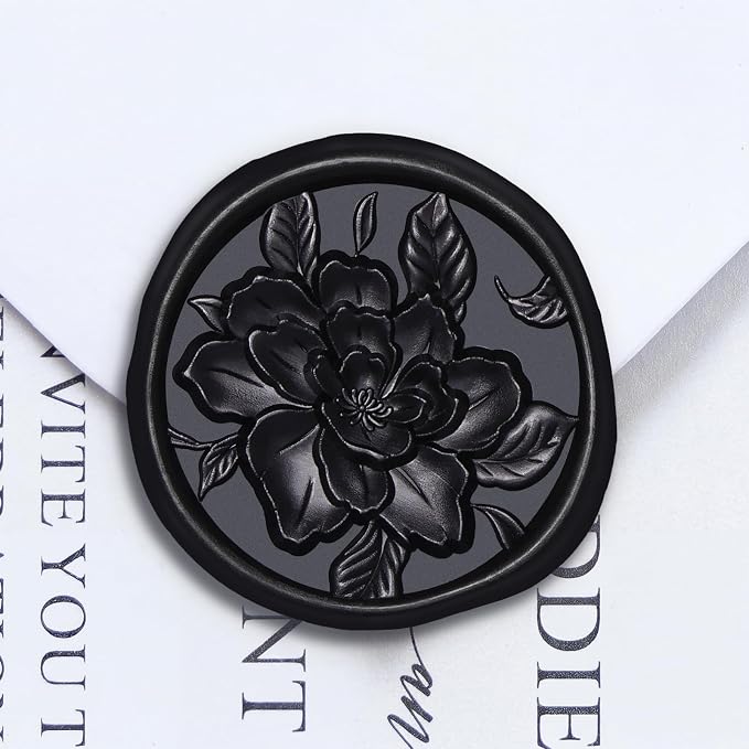 UNIQOOO Wax Seal Stickers - 3D Vintage Floral Wedding Invitation Envelope Botanical Seal Stickers, 50 Pcs Self- Adhesive Black Flower Stickers, Perfect for Invitation, Gift Wrapping, Party