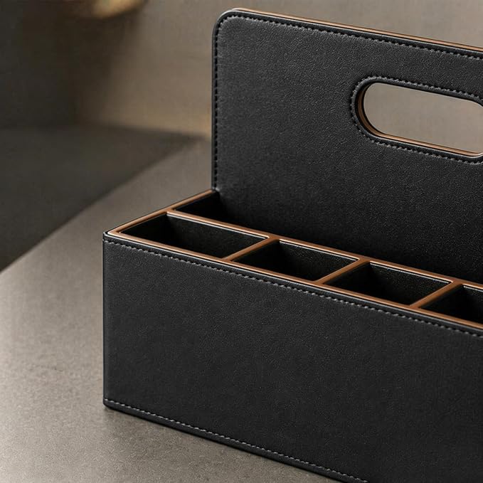 Mail Organizer Countertop, Pencil Holder, Office Supplies File Bill Sorter | PU Leather Modern 5-Slot Workspace Storage box,Remote Caddy for Stationery,Glasses,Letter,Pen,Desk Accessories, Home Decor