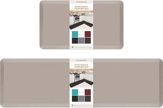 HappyTrends Kitchen Mat,17.3"x28"+17.3"x60" Khaki, Cushioned Comfort Anti-Fatigue Waterproof Floor Mat Kitchen Rugs, Thick Perfect Ergonomic Foam Standing mat for Kitchen, Home, Office, Laundry