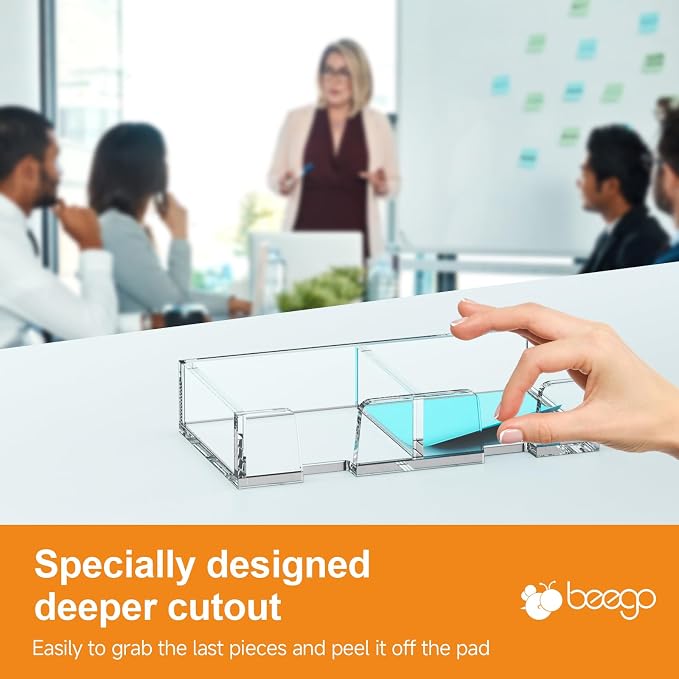 BEEGO Sticky Note Organizer - 3x3 in 2IN1 Crystal Clear Acrylic Notepad Holder Acrylic Sticky Note Dispenser Cute Memo Holder (NO Pads) for Dorm Room Office Desk Organization