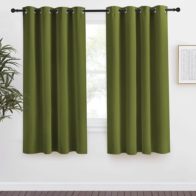 NICETOWN Blackout Curtain 68 inch Long, 55 inches Width, 1 Panel, Olive Green, Thermal Insulated Window Treatment with Grommet Room Darkening Thermal Insulated Panel for Bedroom/Living Room