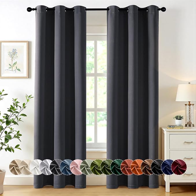 MIULEE Blackout Curtains for Bedroom Living Room 2 Panels, Thermal Insulated Room Darkening Drapes Grommet Noise Reducing Light Blocking Window Treatments 80 Inches Long 40x80 Inch Dark Grey